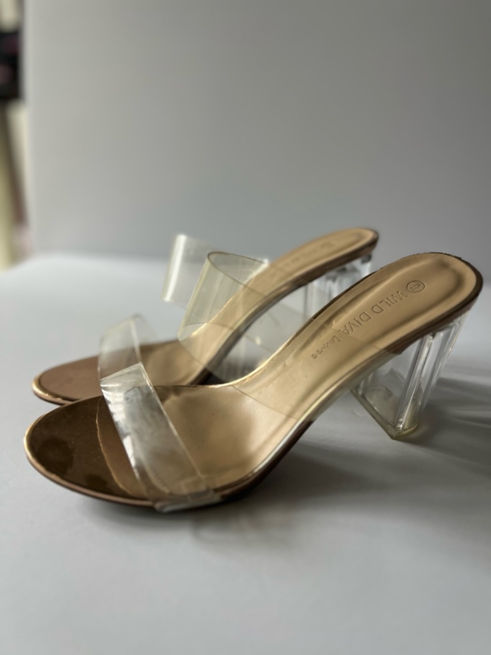 Wild Diva Clear Strap Block Heel Sandals in Tan